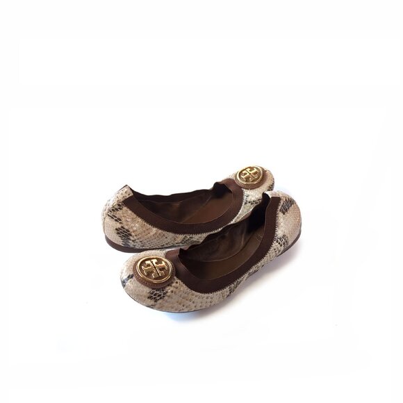 Tory Burch Shoes 7 'Carolina' Brown Snakeskin Ballet Flats *EXCELLENT* - Picture 10 of 11